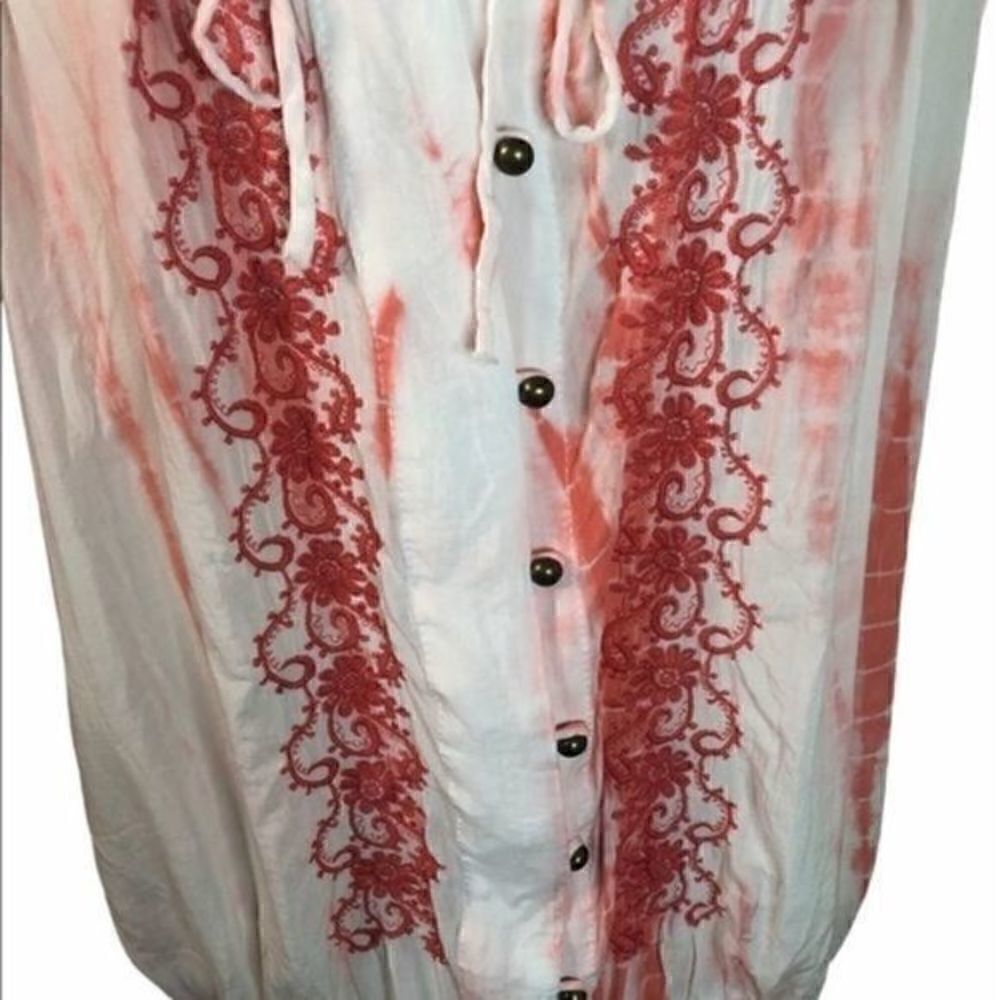 Fever Peasant Boho Shirt Coral Orange White Small NWT - Picture 2 of 10